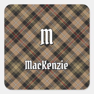 Autocollant carré de tartan de chasse marron du cl
