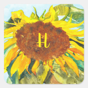 Autocollant Carré de tournesol aquarelle