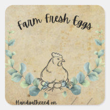 Autocollant carré des oeufs frais de ferme