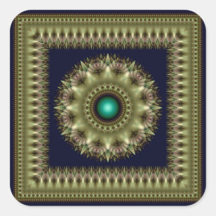 Autocollant carré d'ornement fractal vert visionn
