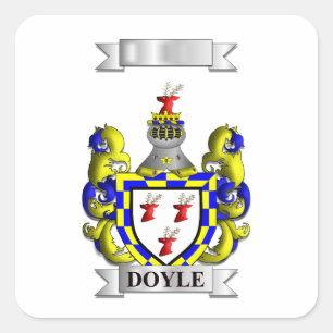 Autocollant carré Doyle Nom de famille et blason