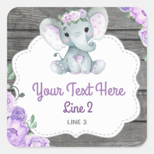 Autocollant Carré  Eléphant Étiquette violet