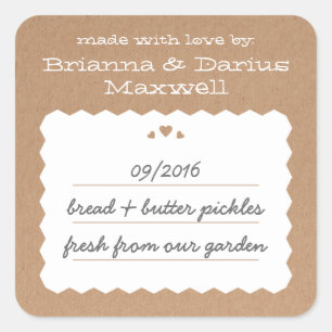 Autocollant Carré Étiquette Kraft Paper Hearts