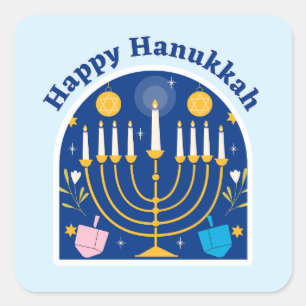 Autocollant carré festif de vacances Hanukkah joye