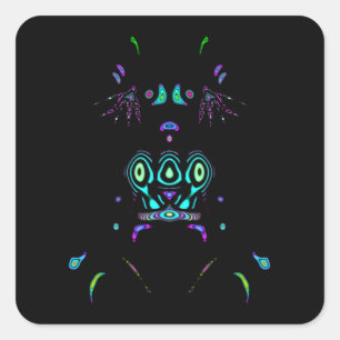 Autocollant carré fluo tribal v2