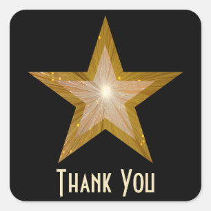 Autocollant carré "Gold" Star "Merci" noir