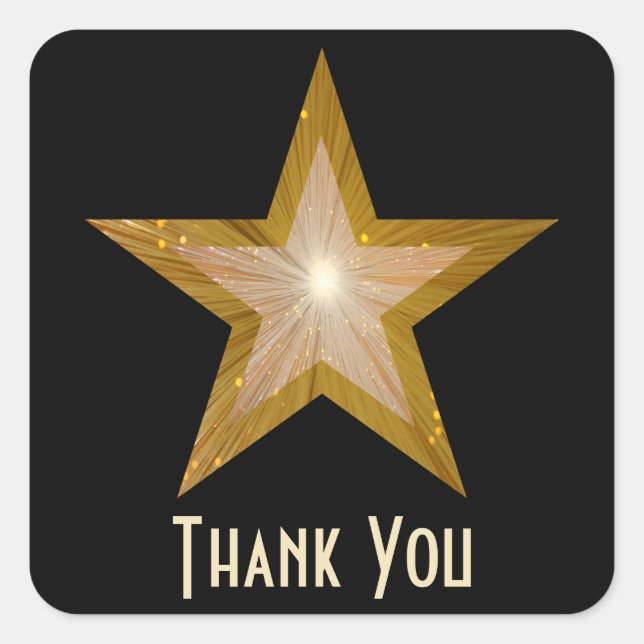 Autocollant carré "Gold" Star "Merci" noir (Devant)