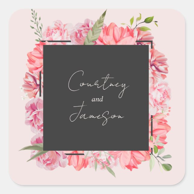 Autocollant Carré Mariage rose floral (Devant)