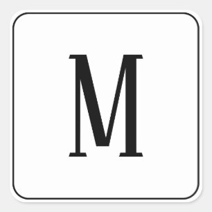 Autocollant carré monogramme noir sur fond blanc