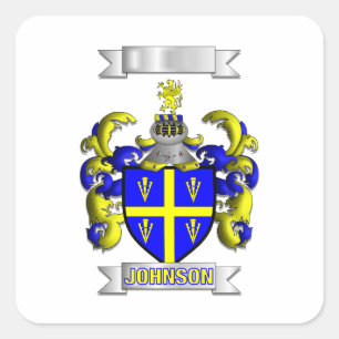 Autocollant carré Nom de famille Johnson et blason