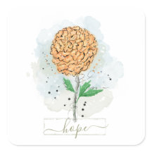 Autocollant Carré Orange Watercolor Flower Hope