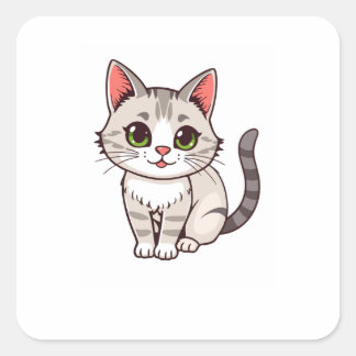 Autocollant carré personnalisé de chat gris mignon