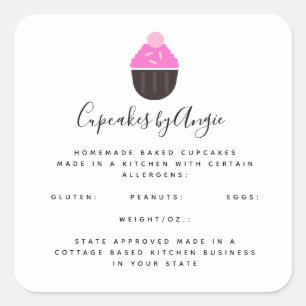 Autocollant carré pour entreprise de cupcakes et d