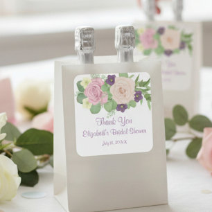 Autocollant carré pour la douche de mariée florale