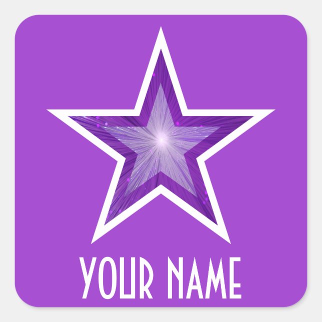 Autocollant carré Purple Star 'Your Name' (Devant)