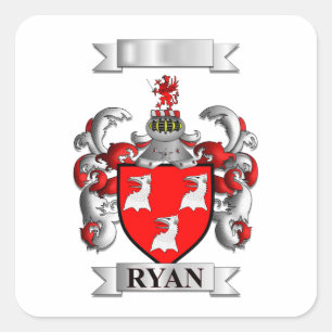 Autocollant carré Ryan Nom de famille et blason