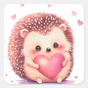 Autocollant carré Saint-Valentin de porc-épic mign