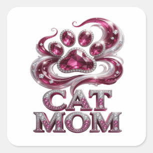 Autocollant carré tendance rose MAMAN CHAT