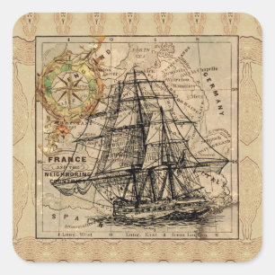 Autocollant Carré vintage Expédition Et Carte