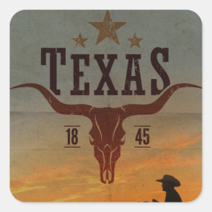Autocollant Carré vintage Texas Cowboy