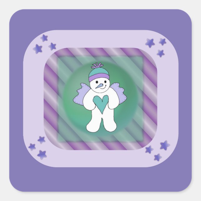 Autocollant carré violet Bonhomme de neige ange de (Devant)