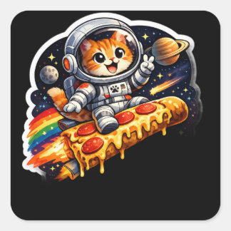 Autocollant Chat Pizza Cosmique Espace