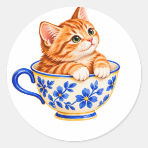Autocollant Chatons Roux dans une Tasse à Thé