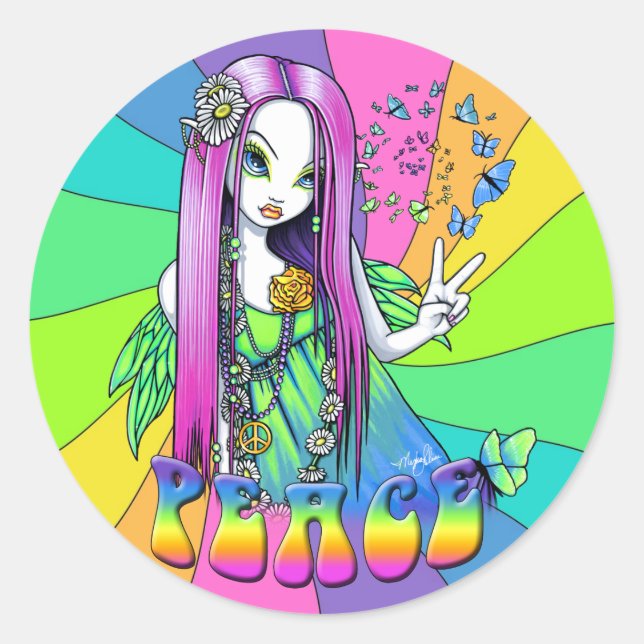 Autocollant "Chloe" Rainbow Peace Hippie Fairy (Devant)