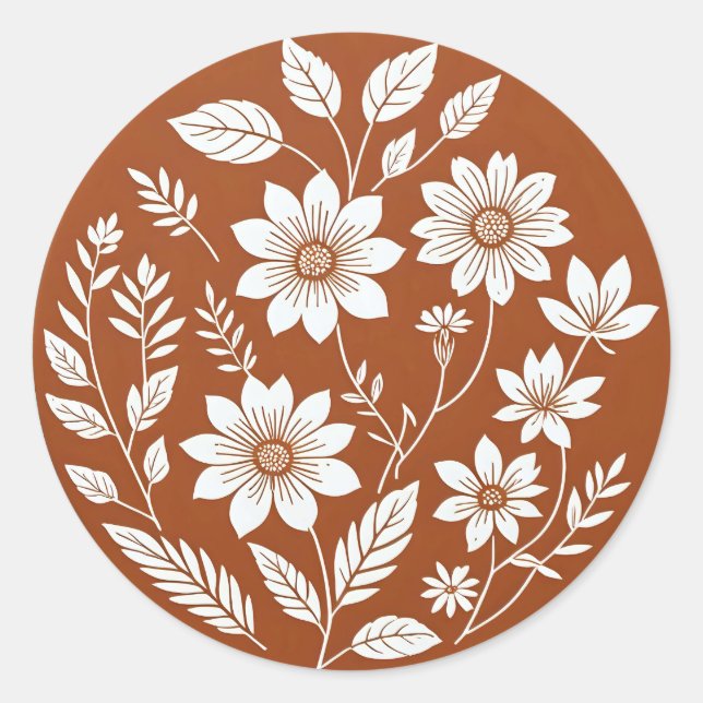 Autocollant circulaire en bois floral en terre cui (Devant)