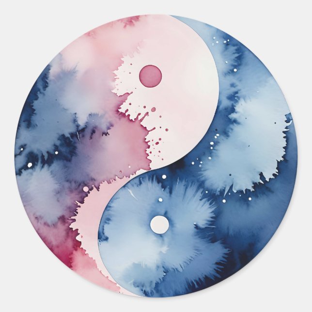 Autocollant circulaire Pastel Aquarelle Yin Yang (Devant)