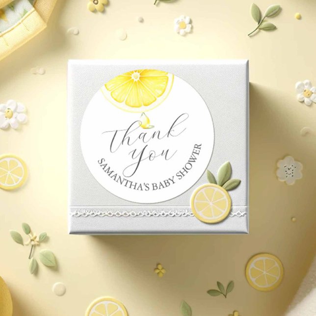 Autocollant citrons baby shower aquarelle (lemon baby shower theme stickers watercolor citrus art do tell a belle.)