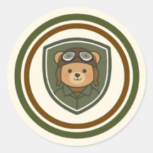 Autocollant Classique Rond Militaire Aviator Bear