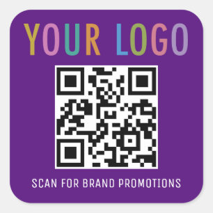 Autocollant Code QR Violet Carré Logo d'Entreprise