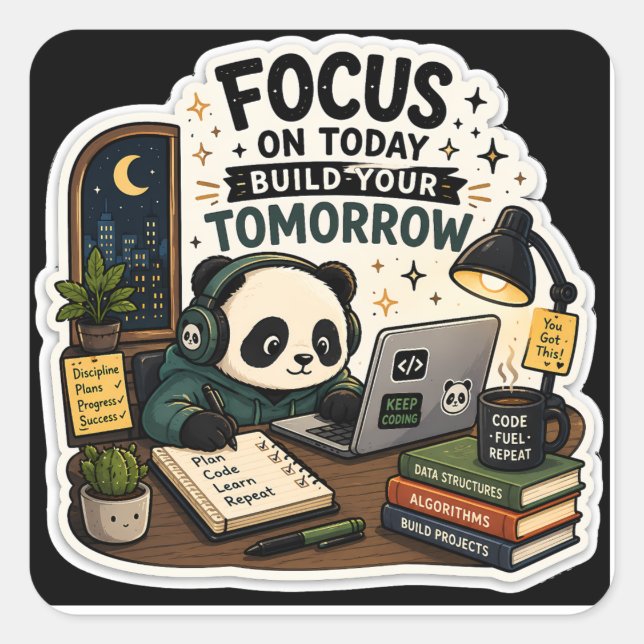 Autocollant Coding Panda | Se concentrer sur aujou (Devant)