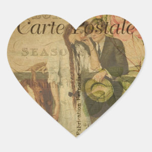 Autocollant Coeur de carte postale française