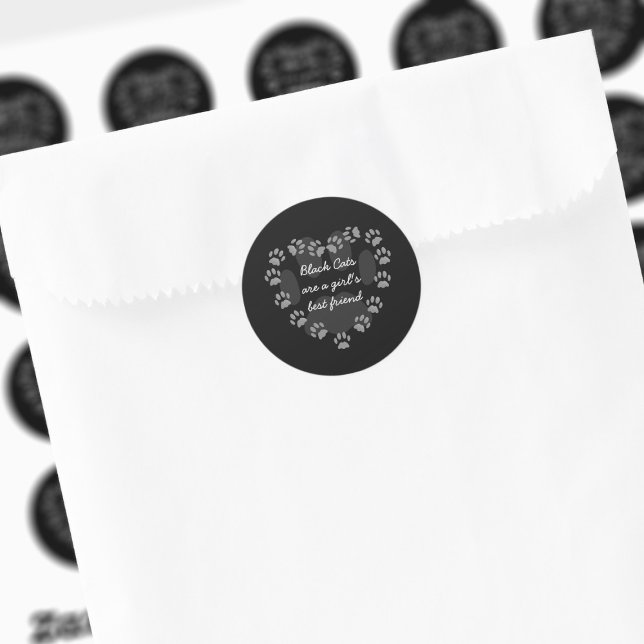 Autocollant Coeur Empreinte de patte Noir Chat Lov (Black cats are a girl's best friend! And here's the stickers that say so.)