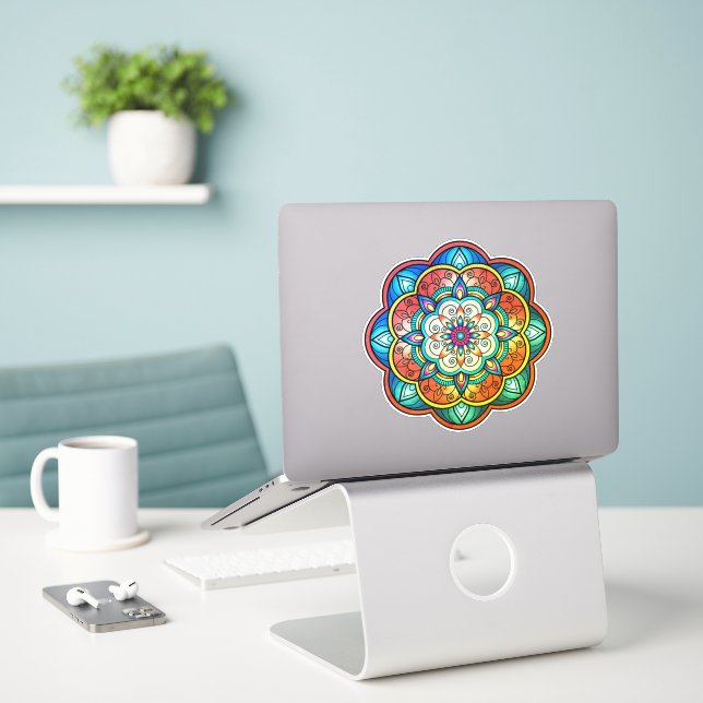 Autocollant coloré en mandala vinyle (Ordinateur portable sur le bureau)