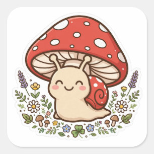 Autocollant Cottagecore Mignon Escargot Champignon