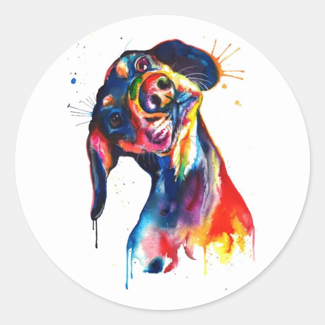 Autocollant couleur aquarelle Dachshund (Devant)