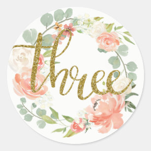 Autocollant Couronne Florale Rose Or 3ème Annivers