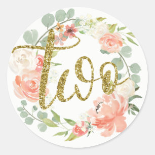 Autocollant Couronne Florale Rose Or pour 2ème Ann