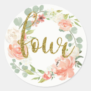 Autocollant Couronne Florale Rose Or pour 4ème Ann