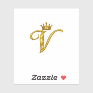 Autocollant Couronne Royale Lettre V Monogramme Or