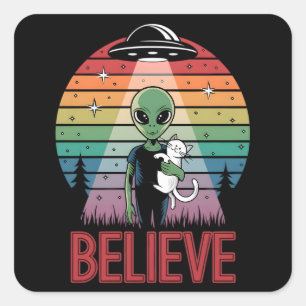Autocollant Crépuscule UFO Chat Alien Mignon Croir