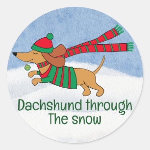 Autocollant Dachshund à travers la neige