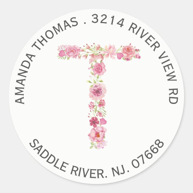 Autocollant d'adresse de retour Floral T initial (Devant)