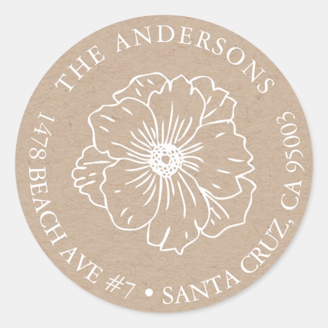 Autocollant d'adresse papier Kraft avec fleur (Devant)