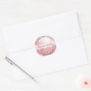 Autocollant d'adresse Rétro Boule Disco Rose Pouss