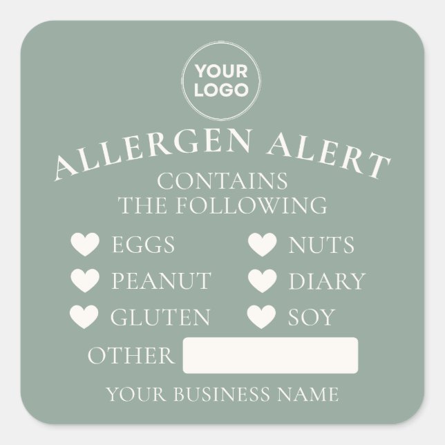 Autocollant d'alerte d'allergie Dusty Green Bakery (Devant)
