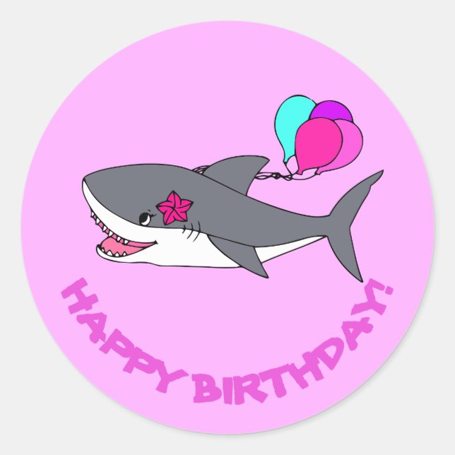 Autocollant d'anniversaire avec requin mignon (Devant)